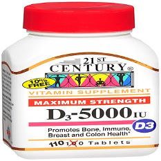 21st Century D3-5000 IU Tablets Maximum Strength Tablets - 110 ct, Pack of 4