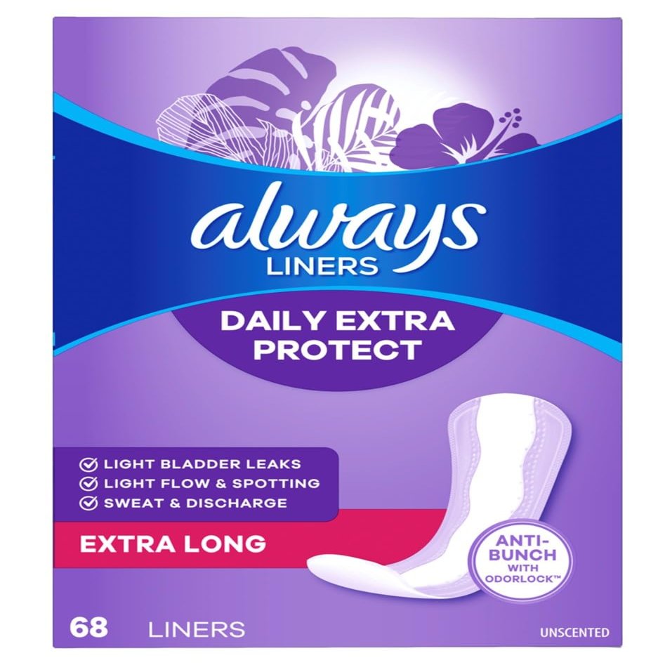Always Xtra Protection Dailies Liners Extra Long Unscented - 68 ct, Pack of 3