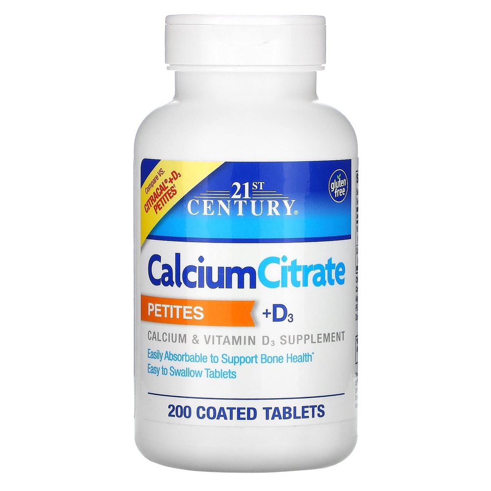 21st Century Calcium Citrate Petites + D3 Coated Tablets - 200 Tablets, Pack of 5