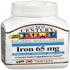 21st Century Iron 65 mg with Ferrous Sulfate 325 mg - 100 Tablets, Pack of 4