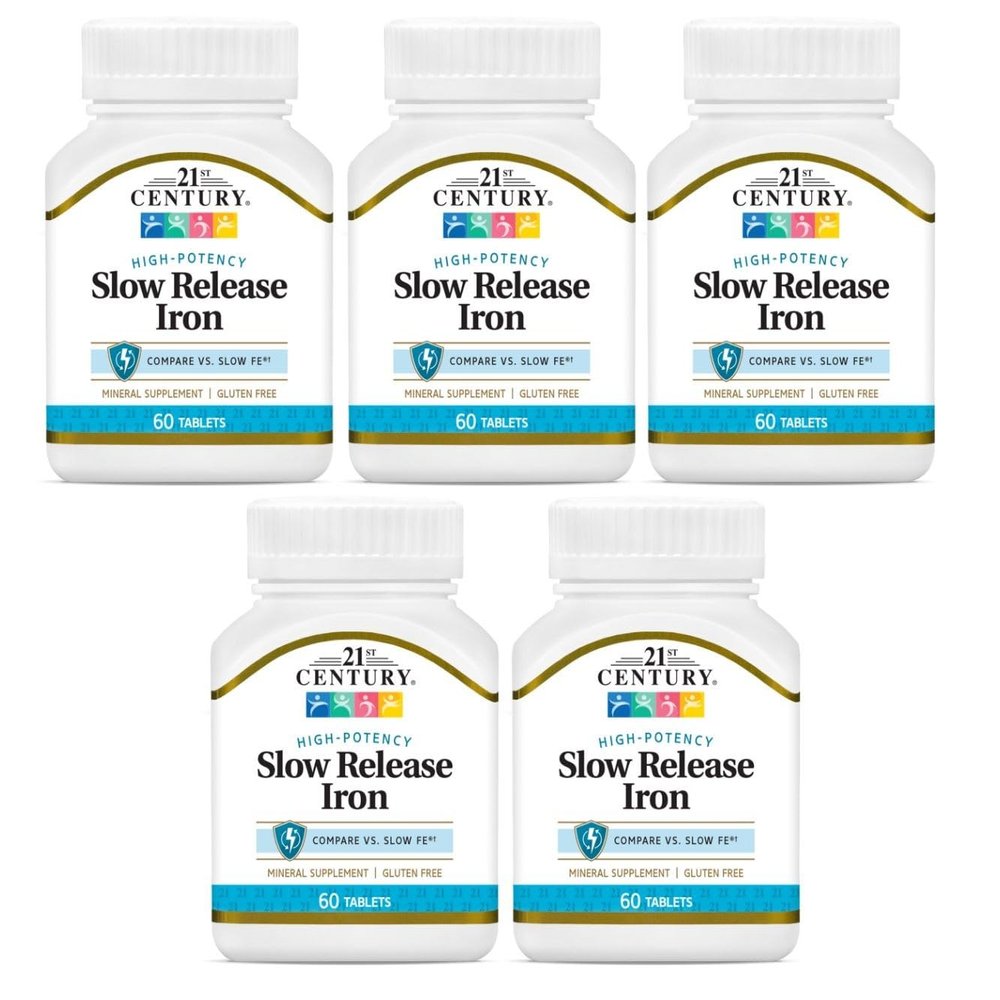21st Century Slow Release Iron Tablets - 60 ct, Pack of 5 - Packaging May Vary