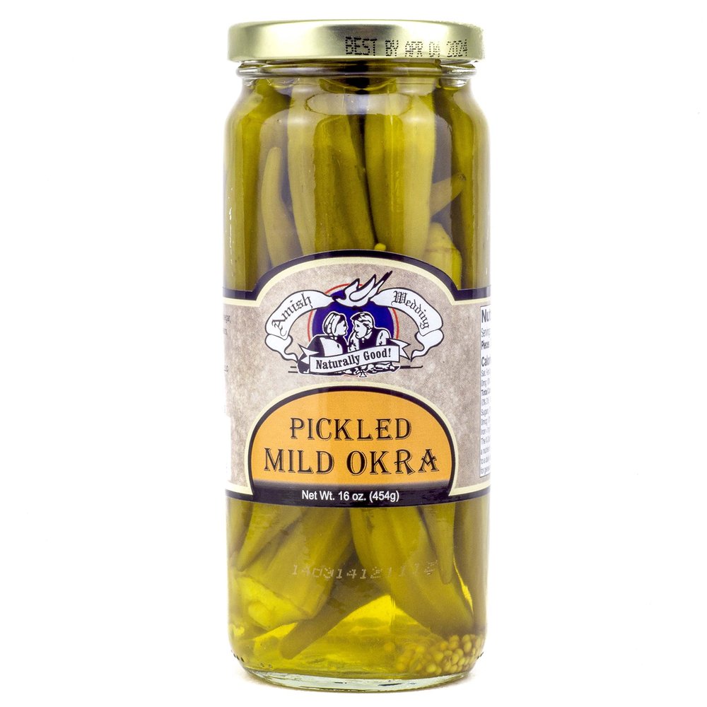 Amish Wedding Foods Pickled Mild Okra 16 oz. Glass Jar