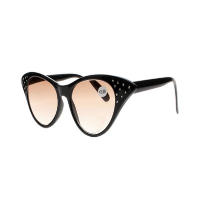 Newsight Women Cat Eye Designer Rhinestones UV Protect Tinted Lens Sun Readers Reading Glasses +1.00~+4.00 (Black+Brown Lens, 2.0)