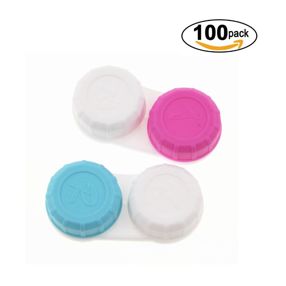 Dhoptical 100pcs contact lens case Light and Right For Trival(50pcs red 50pcs blue)