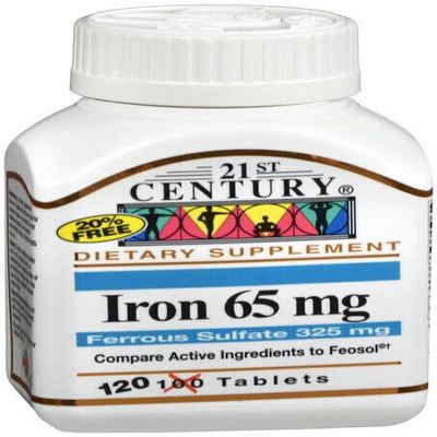 21st Century Iron 65 mg with Ferrous Sulfate 325 mg - 100 Tablets, Pack of 6
