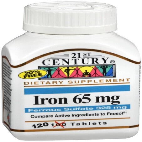 21st Century Iron 65 mg with Ferrous Sulfate 325 mg - 100 Tablets, Pack of 6
