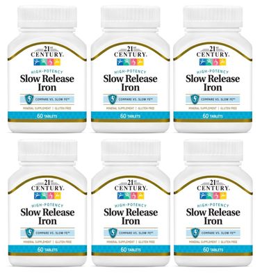 21st Century Slow Release Iron Tablets - 60 ct, Pack of 6 - Packaging May Vary