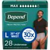 Depend Fresh Protection Adult Diapers, Incontinence Underwear for Men, Disposable, Maximum, Large, Grey, 28 Count, Packaging May Vary view 1