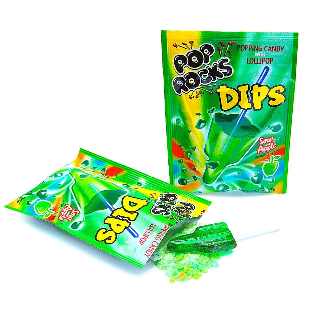 Pop Rocks Dips, Sour Apple, 0.63 oz each, 18 Count (Pack of 1) - Sugar Candy