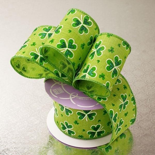 2 1/2" X 10 Yards St Patrick Shamrock Natural Ribbon