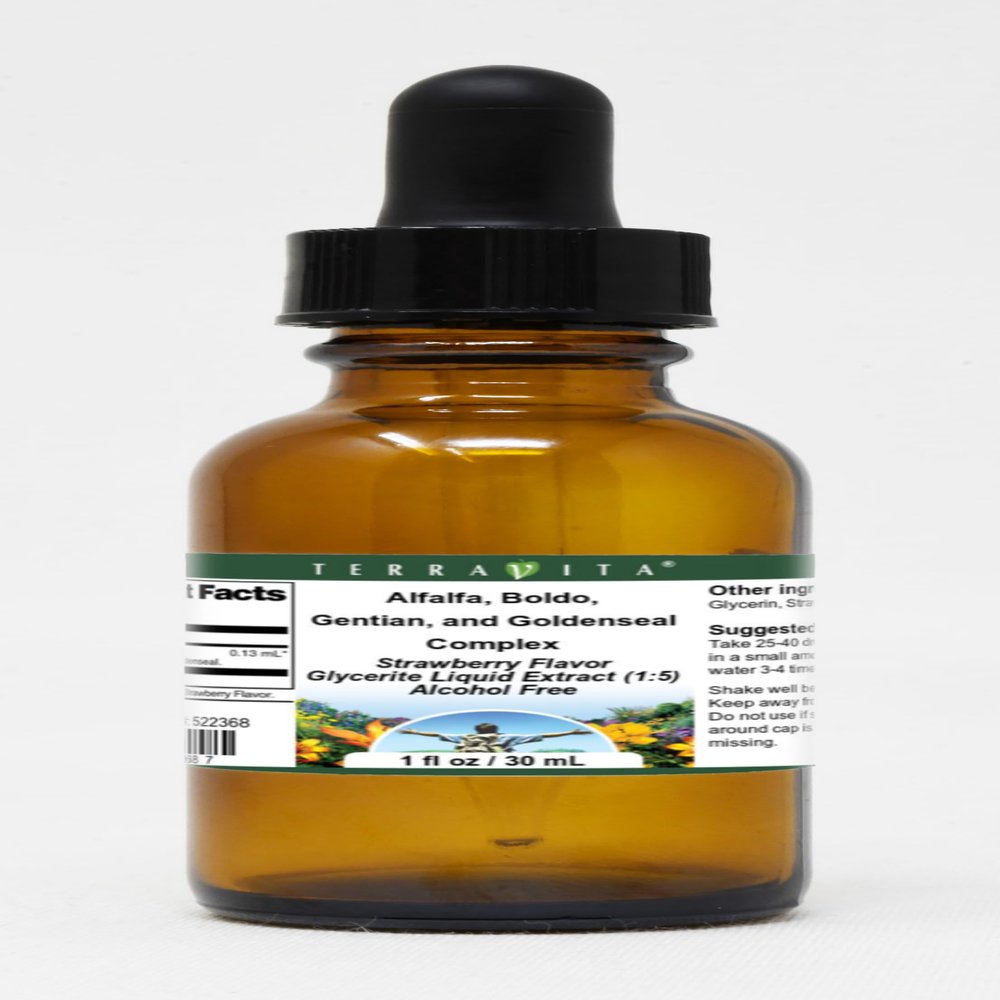 Alfalfa, Boldo, Gentian, and Goldenseal Complex Glycerite Liquid Extract (1:5) - Strawberry Flavored (1 oz, ZIN: 522368)
