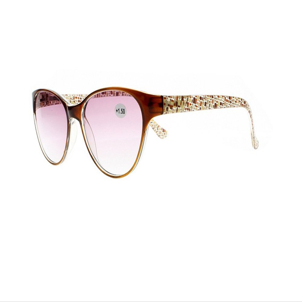 Newsight Women Oversized Cat Eye Stylish Anti Reflective Tinted Lens Sunglasses Reading Glasses Sun Readers (Brown+Purple Lens, 2.0)