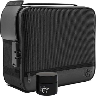 Herb Guard Large Smell Proof Bag & Case with Combination Lock (Holds Up to 3 Ounces) - includes YKK Zippers, 50ml Smell Proof Container and Jar, Built in Tray & Travel Bags (Black)