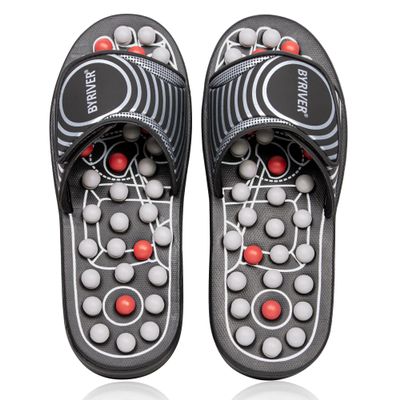BYRIVER Foot Reflexology Tools Pressure Point Massage Mat Slippers Slides Sandals Shoes, Back Knee Feet Arch Heel Pain Tension Relief Products, Relaxation Gifts for Mom Dad Parents(02L)