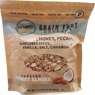 Autumn's Gold Grain Free Toasted Coconut Almond Granola 1.25LB 20 oz,Honey,Pecans,sunflower seeds,vinilla