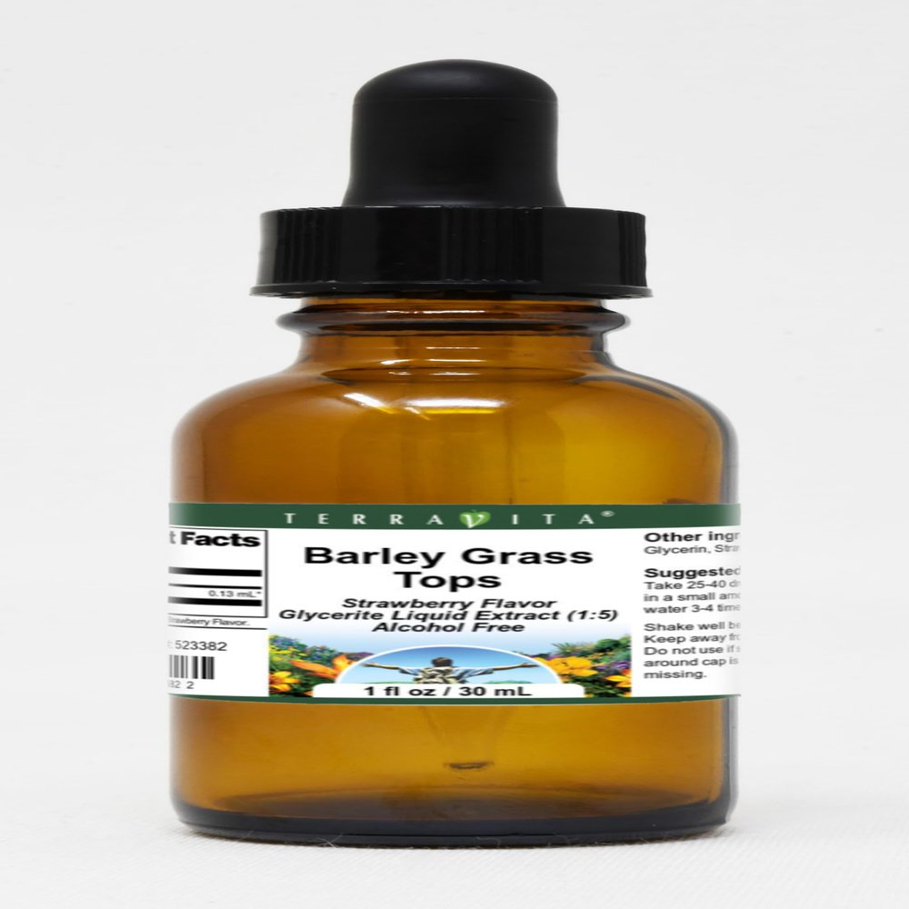 Barley Grass Tops Glycerite Liquid Extract (1:5) - Strawberry Flavored (1 oz, ZIN: 523382)