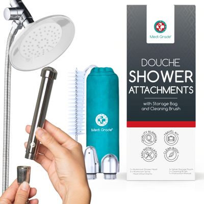 Medi Grade Shower Enema Kit Shower Douche Nozzle for Men & Women Intimate Cleansing System with Easy Installation, Velvet Storage Bag, Cleaning Brush & Cloth Hygienic Douche for Men