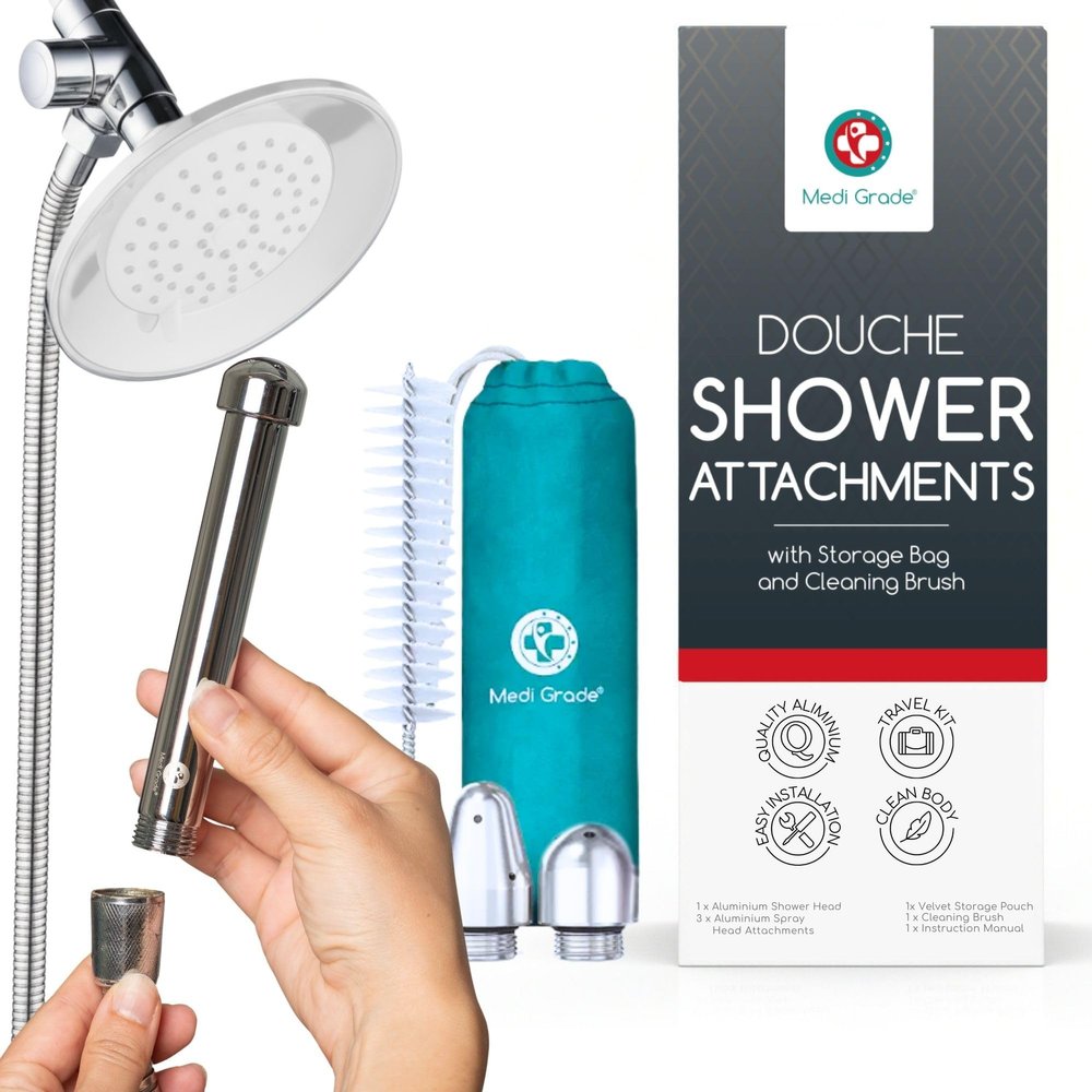 Medi Grade Shower Enema Kit  Shower Douche Nozzle for Men & Women  Intimate Cleansing System with Easy Installation, Velvet Storage Bag, Cleaning Brush & Cloth  Hygienic Douche for Men