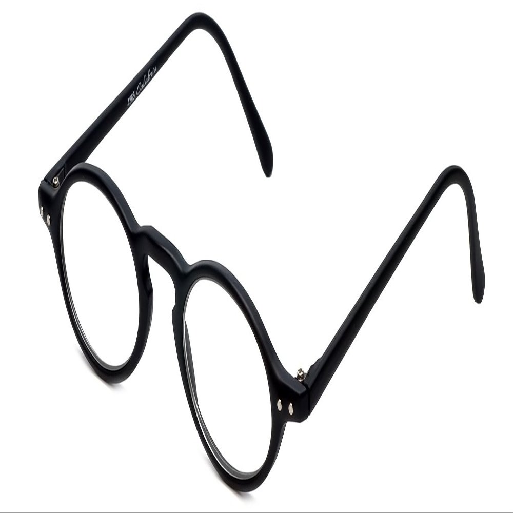 Calabria 4365 Designer Round Reading Glasses +1.75 Black Men Women Circular Single Power Reader Trendy Professor Eyeglass