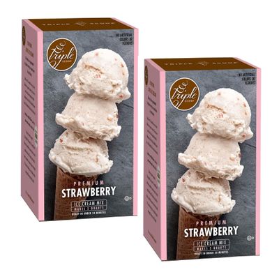 Triple Scoop - Premium Strawberry (2) Ice Cream Mix For Ice Cream Maker. Simple, Easy, Delicious. From Gourmet Mix To Maker in 5 Minutes, Makes 2 Creamy Quarts, Made in USA (2 Pack, Strawberry)