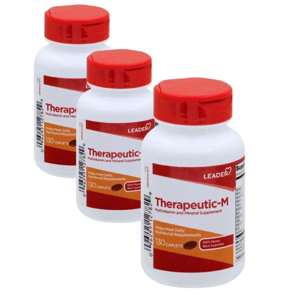 Leader Therapeutic-M, 130 Caplets Each Multivitamin and Mineral Supplement Support (Pack of 3)