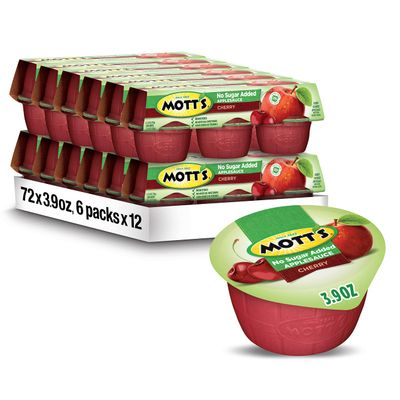 Mott's No Sugar Added Cherry Applesauce, 3.9 Ounce Cup, 6 Count (Pack of 12)