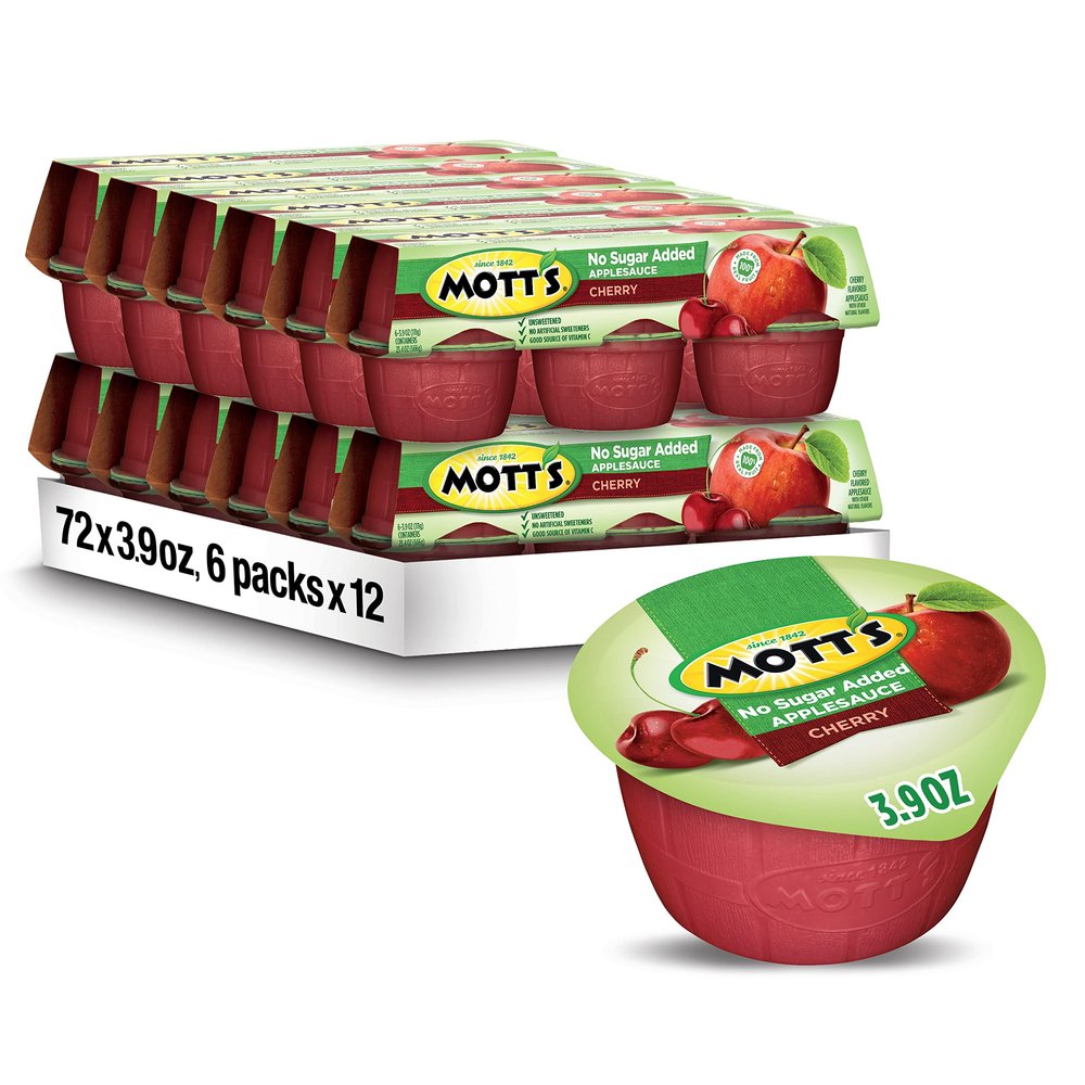 Mott's No Sugar Added Cherry Applesauce, 3.9 Ounce Cup, 6 Count (Pack of 12)