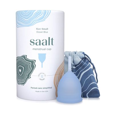Saalt Menstrual Cup  Reusable Period Cup  Made for Comfortable, Leak-Free Protection Up to 12 Hours  BPA & Latex Free  Includes Cup & Carry Bag (Small, Ocean Blue)