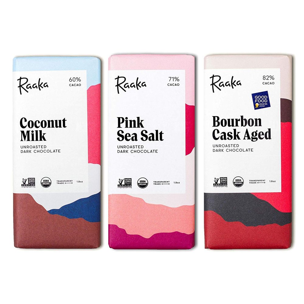Raaka Chocolate Best Sellers Trio | Gourmet Dark Chocolate Gift | Organic, Vegan, Fair Trade, Soy Free, Non-GMO, Gluten Free, Kosher | 1.8oz Bars, 3-Pack
