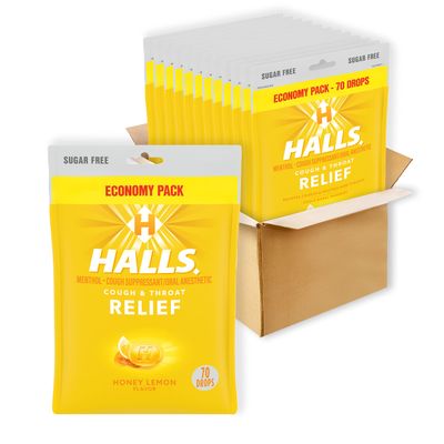 HALLS Relief Honey Lemon Sugar Free Cough Drops, Economy Pack, 12 Packs of 70 Drops (840 Total Drops)