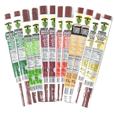 6 Flavor Variety Meat Sticks. No Added Nitrates, Gluten, Soy, MSG, Dairy or Nuts. 4, 100% Grass-fed Beef flavors, 1, Free-Range Turkey Flavor & 1, Natural Pork Flavor (2 of Each, 12-cnt, 1-oz Stick)