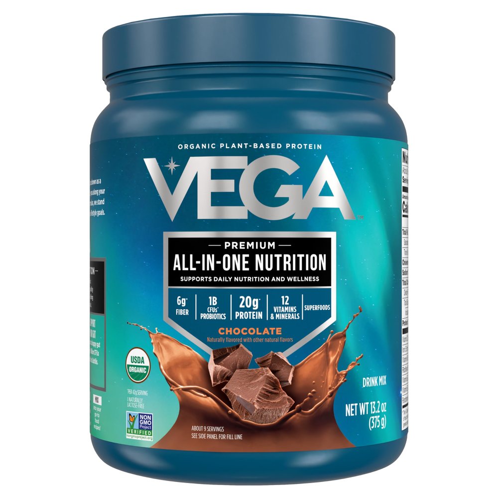 Vega Organic All-in-One Vegan Protein Powder, Chocolate - Superfood Ingredients, Vitamins for Immunity Support, Keto Friendly, Pea Protein for Women & Men, 13.2 oz (Packaging May Vary)
