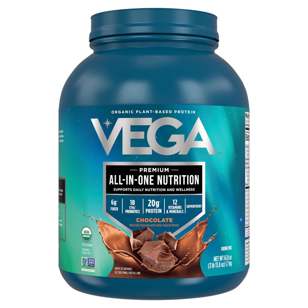 Vega All in One Nutrition Organic - 20g Plant-Based Pea Protein, Chocolate, 42 Servings, Vitamins A & C, Probiotics, Greens, Vegan, Keto, Gluten Free, 61.8oz (Packaging May Vary)