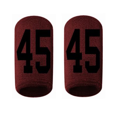 #45 Embroidered/Stitched Sweatband Wristband MAROON Sweat Band w/ BLACK Number (2 Pack)