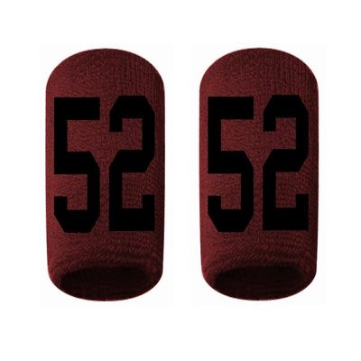 #52 Embroidered/Stitched Sweatband Wristband MAROON Sweat Band w/ BLACK Number (2 Pack)
