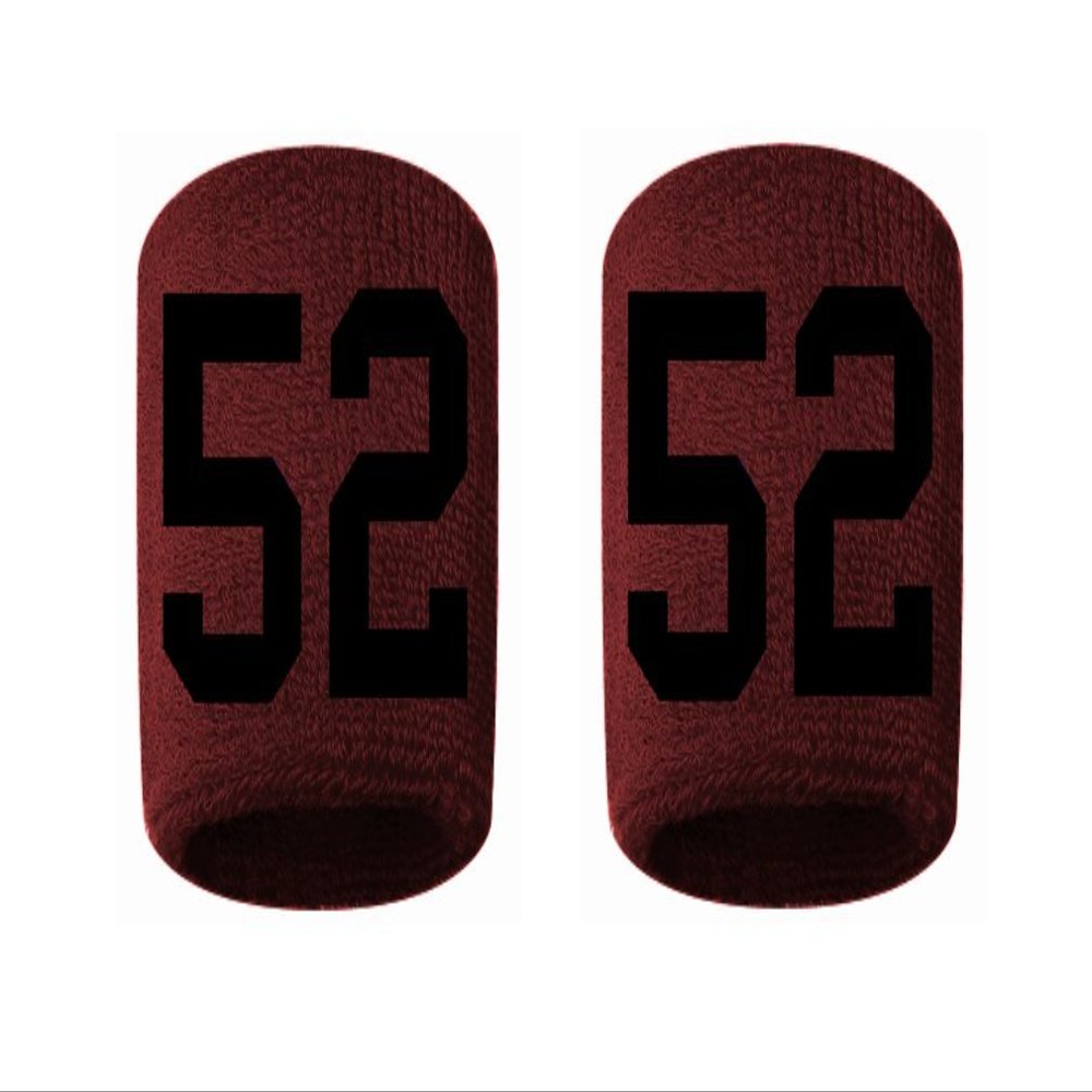 #52 Embroidered/Stitched Sweatband Wristband MAROON Sweat Band w/ BLACK Number (2 Pack)