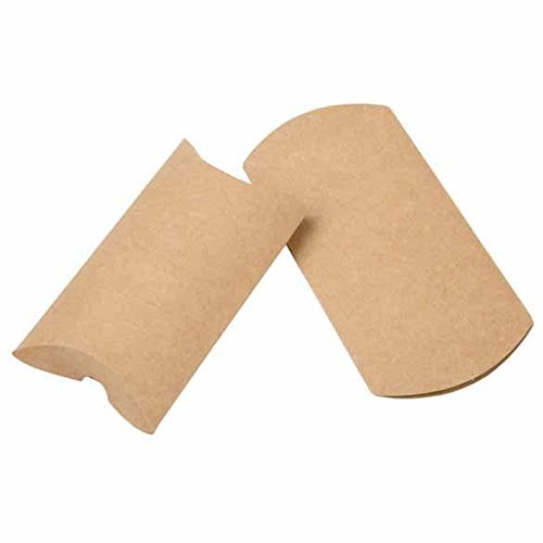 Kraft Pillow Boxes 25 Pack, Paper Party Favor Gift Boxes For Wedding Baby Shower Birthday Party Jewelry Candy Box Small Business Gift Card Holder, Brown Gift Box Treat Party Supplies, KPB76A