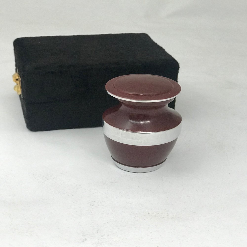 Keepsake Urn, Maroon Funeral Cremation urn, Ash Urn with Box -Small