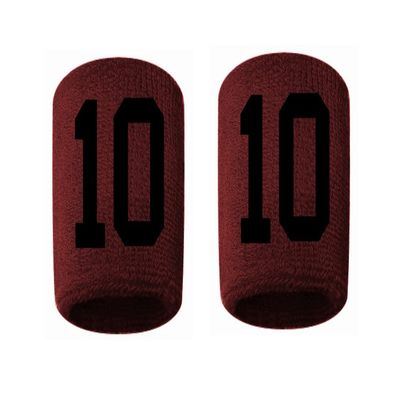 #10 Embroidered/Stitched Sweatband Wristband MAROON Sweat Band w/ BLACK Number (2 Pack)