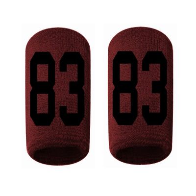 #83 Embroidered/Stitched Sweatband Wristband MAROON Sweat Band w/ BLACK Number (2 Pack)