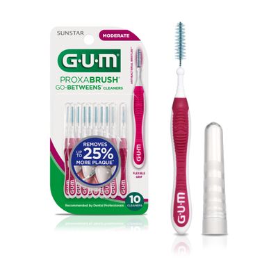 GUM Proxabrush Go-Betweens - Moderate - Interdental Brushes - Soft Bristled Dental Picks for Plaque Removal & Gum Health - Safe for Braces & Dental Devices, 10 Count