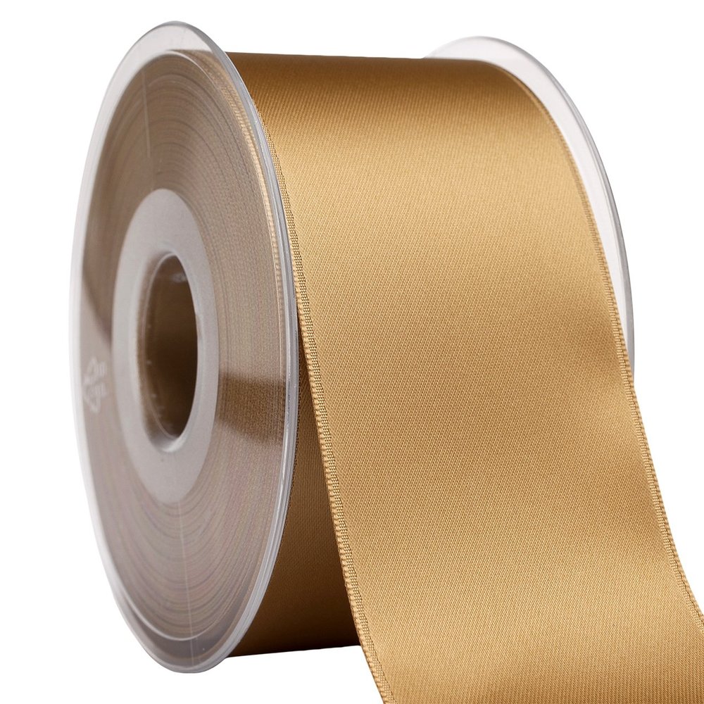Morex Ribbon 03550/25-073 DF Swiss Satin Ribbon 2" X 27 YD Dark Gold Ribbon for Gift Wrapping, Birthday Gift Cards, Satin Dress for Women, Silk Ribbons for Crafts, Wedding Gifts for Couple