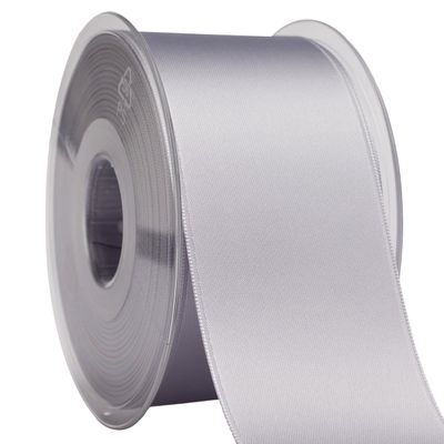 Morex Ribbon 03550/25-030 DF Swiss Satin Ribbon 2" X 27 YD Silver Ribbon for Gift Wrapping, Birthday Gift Cards, Satin Dress for Women, Silk Ribbons for Crafts, Wedding Gifts for Couple