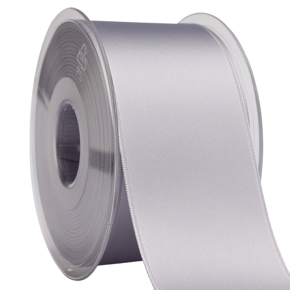 Morex Ribbon 03550/25-030 DF Swiss Satin Ribbon 2" X 27 YD Silver Ribbon for Gift Wrapping, Birthday Gift Cards, Satin Dress for Women, Silk Ribbons for Crafts, Wedding Gifts for Couple