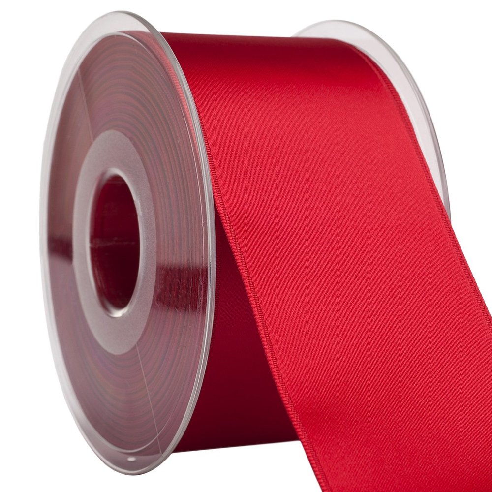 Morex Ribbon 03550/25-331 DF Swiss Satin Ribbon 2" X 27 YD True Red Ribbon for Gift Wrapping, Birthday Gift Cards, Satin Dress for Women, Silk Ribbons for Crafts, Wedding Gifts for Couple