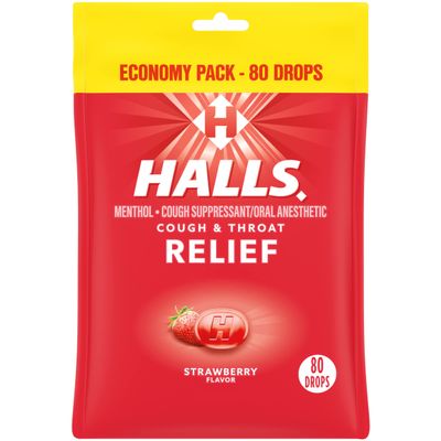 HALLS Relief Strawberry Cough Drops, Economy Pack, 80 Drops
