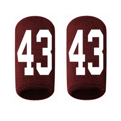 #43 Embroidered/Stitched Sweatband Wristband MAROON Sweat Band w/ WHITE Number (2 Pack)