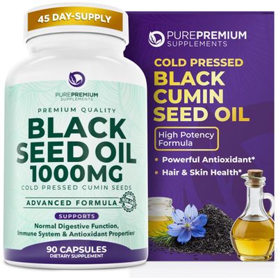 Black Seed Oil 1000mg per Serving. Non-GMO & Vegetarian Black Seed Oil Capsules 45 Day Serving. Organic Cold Pressed Black Cumin Seed. Nigella Sativa Seeds. USA Made Supplement for Men & Women
