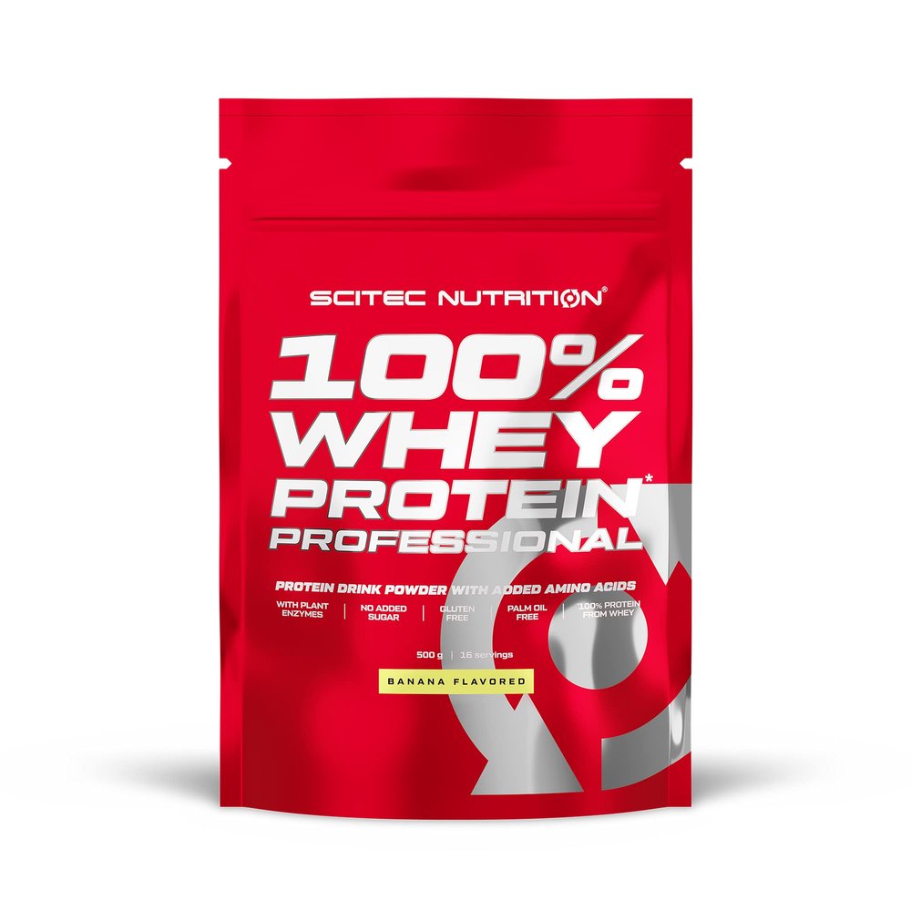 Askshy Scitec Nutrition 100% Whey Protein Professional with Extra Amino acids and Digestive enzymes, Gluten Free, 500 g, Banana