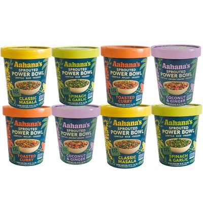 Aahana's Sprouted Power Bowls | Lentil Bowl, Vegan Gluten-Free Meals Ready-To-Eat| High Protein,High Fiber, 18g Protein| Indian Vegetarian Meal | No Refrigeration Required| Just Add Water (8 Pack)